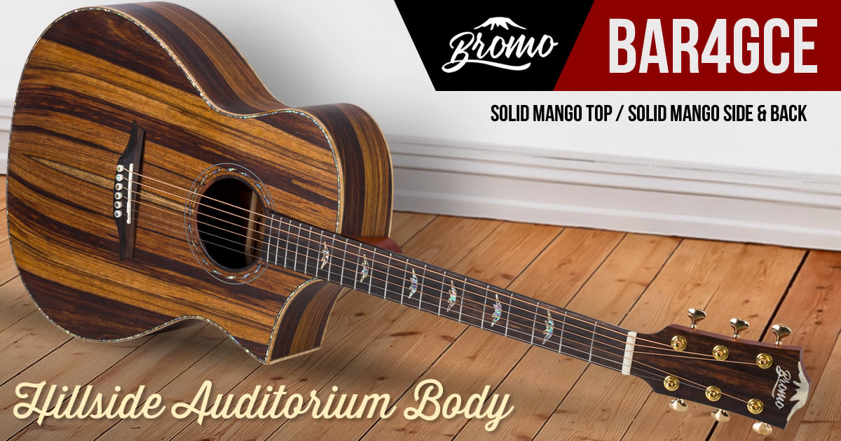 高級感溢れるマンゴー単板ボディを採用した「Bromo Guitars BAR4GCE」
