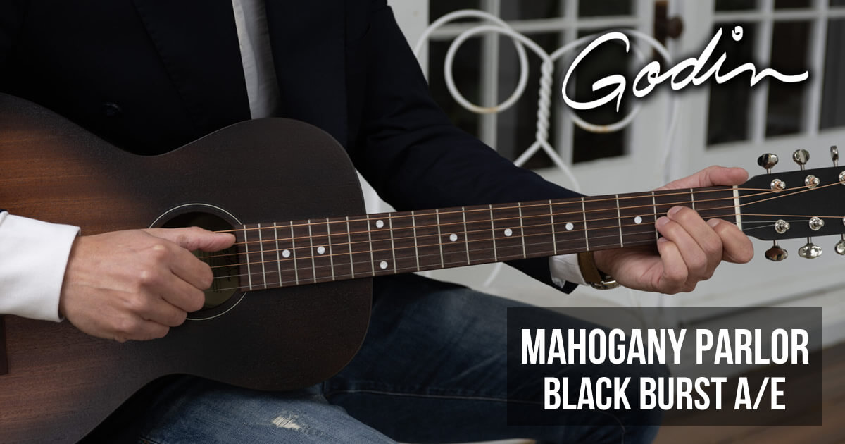 オール・マホガニー単板ボディー採用パーラーサイズ・エレアコ「Godin Mahogany Parlor Black Burst A/E」