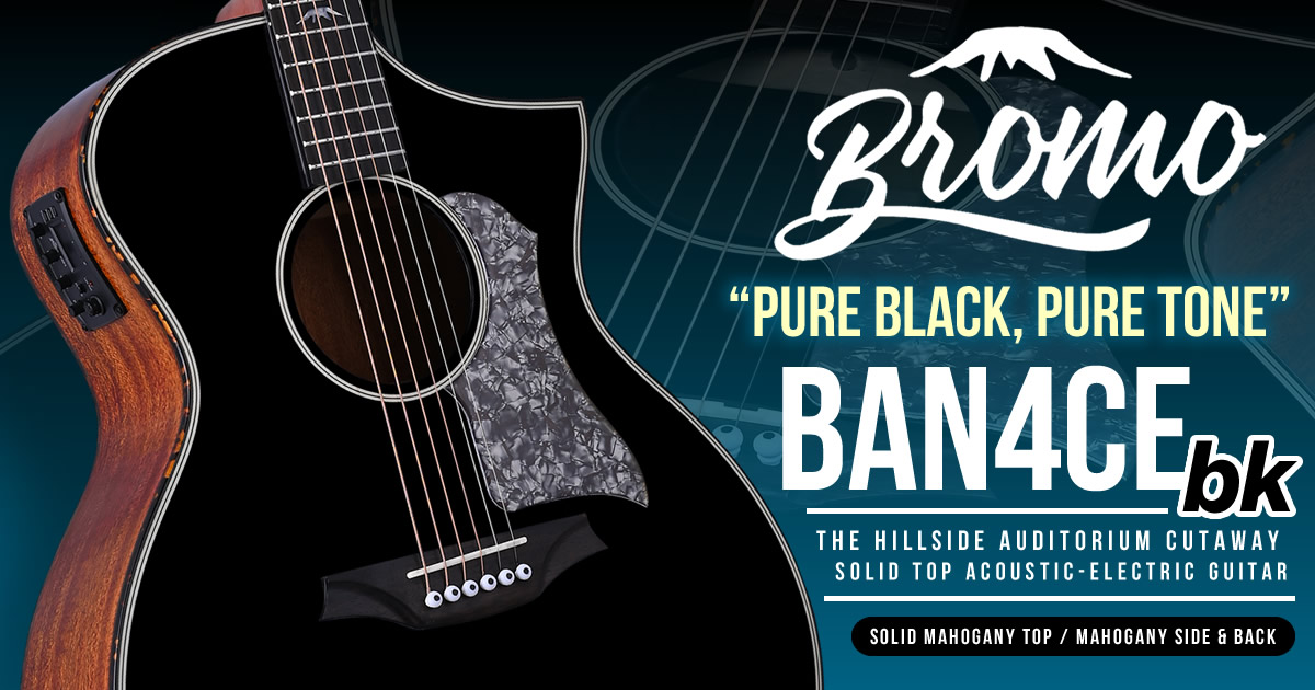 精悍なブラックトップが印象的なカッタウェイ付きエレアコ「Bromo Guitars BAN4CE bk」